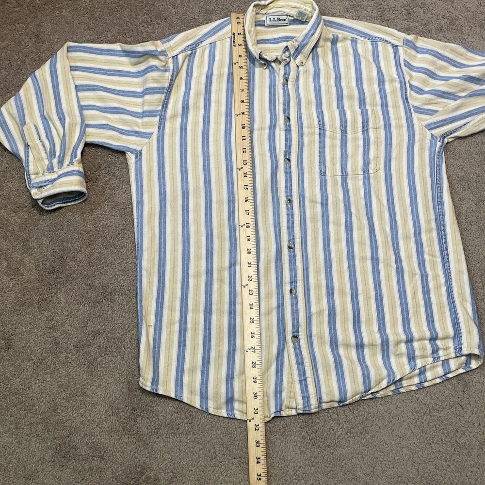 Vintage LL Bean Shirt Mens Large Tall Blue Yellow Button Up Shirt Cotton Outdoor - Picture 6 of 9